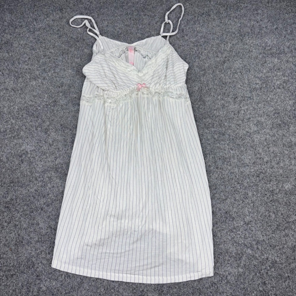Victorias Secret Nightgown Women's Large Striped Lace Trim Chemise White Blue